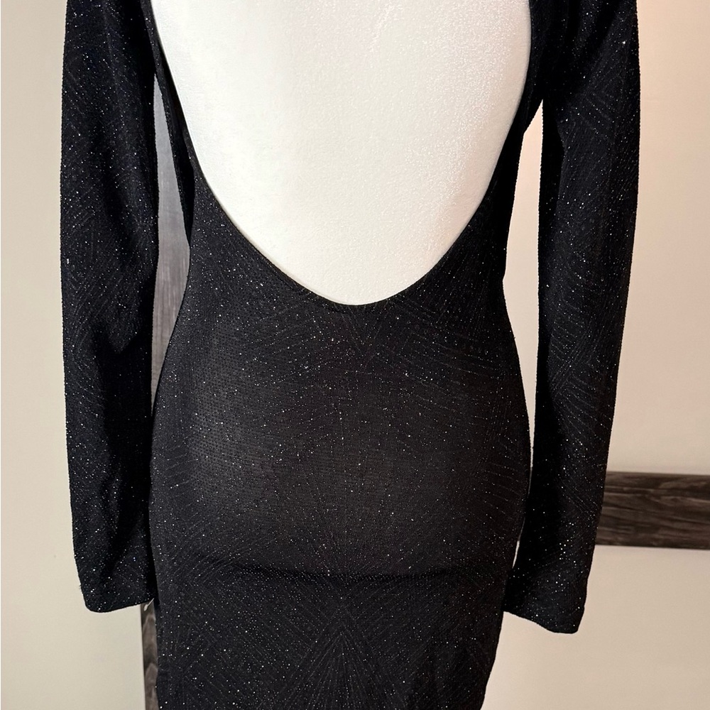 Divided Black Glitter Backless Dress